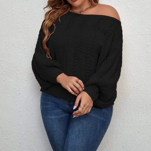 Plus Off Shoulder Batwing Sweater Top - Picture 4 of 13